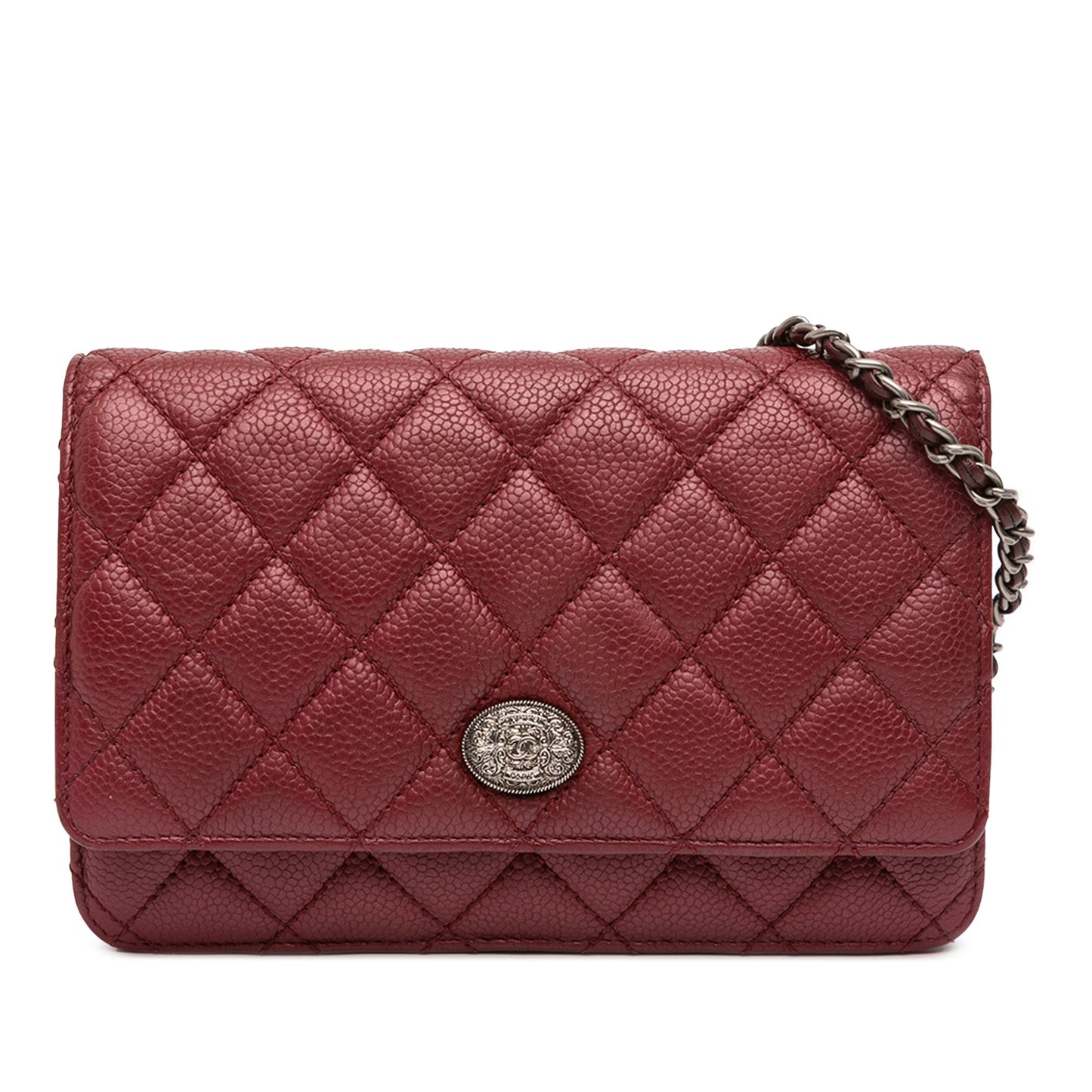 Red Chanel CC Quilted Caviar Wallet on Chain Crossbody Bag