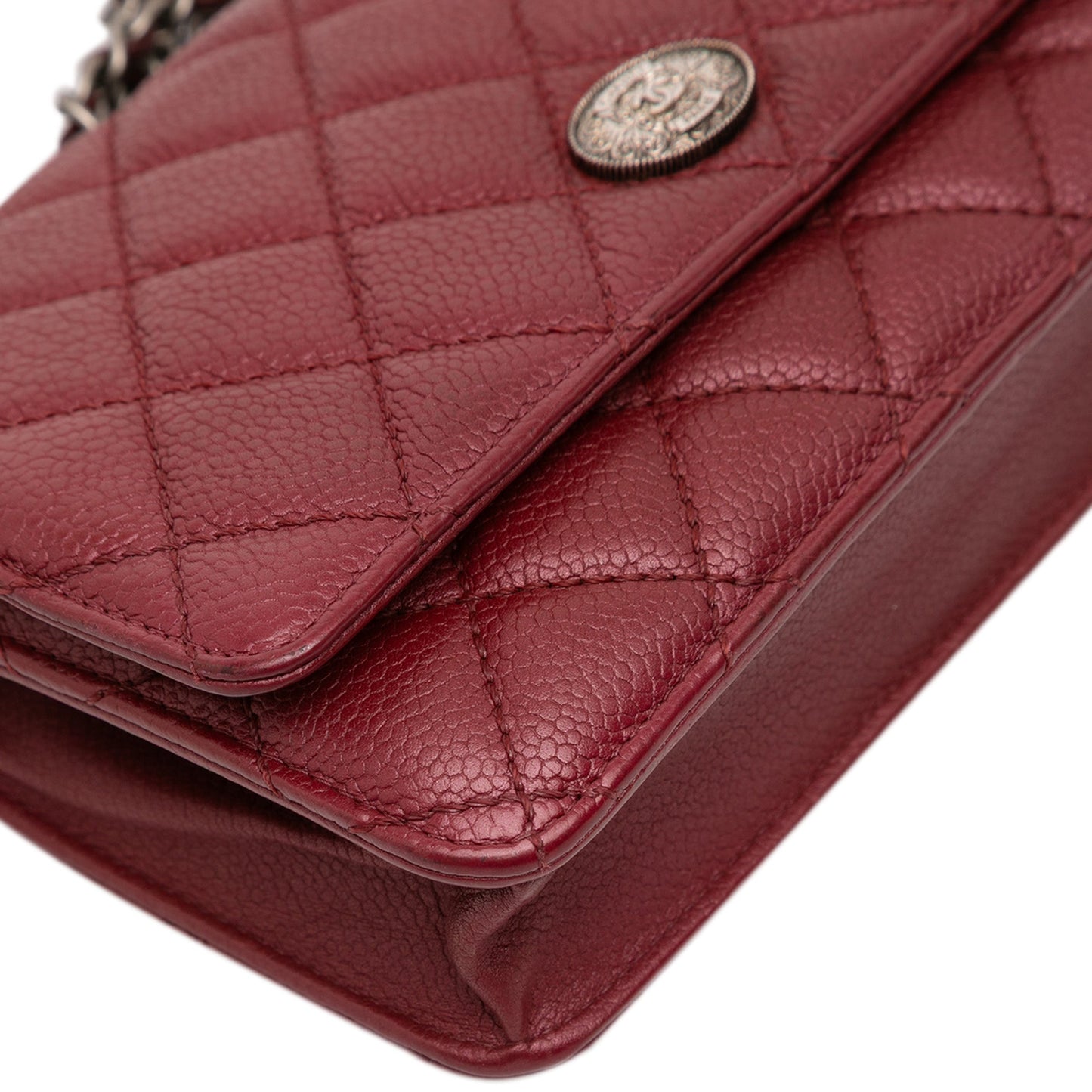 Red Chanel CC Quilted Caviar Wallet on Chain Crossbody Bag