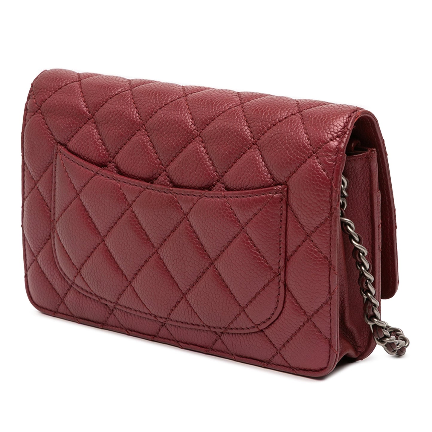 Red Chanel CC Quilted Caviar Wallet on Chain Crossbody Bag