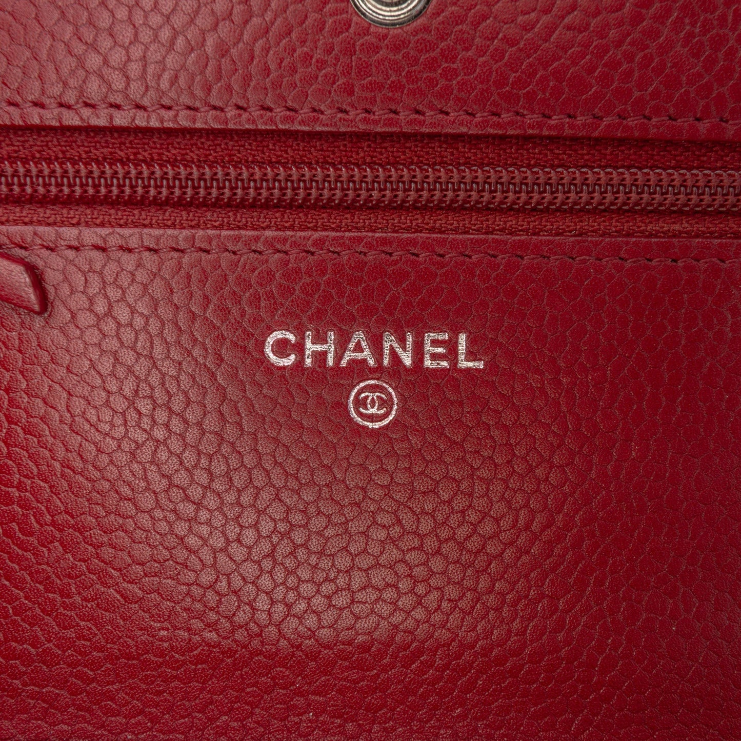Red Chanel CC Quilted Caviar Wallet on Chain Crossbody Bag