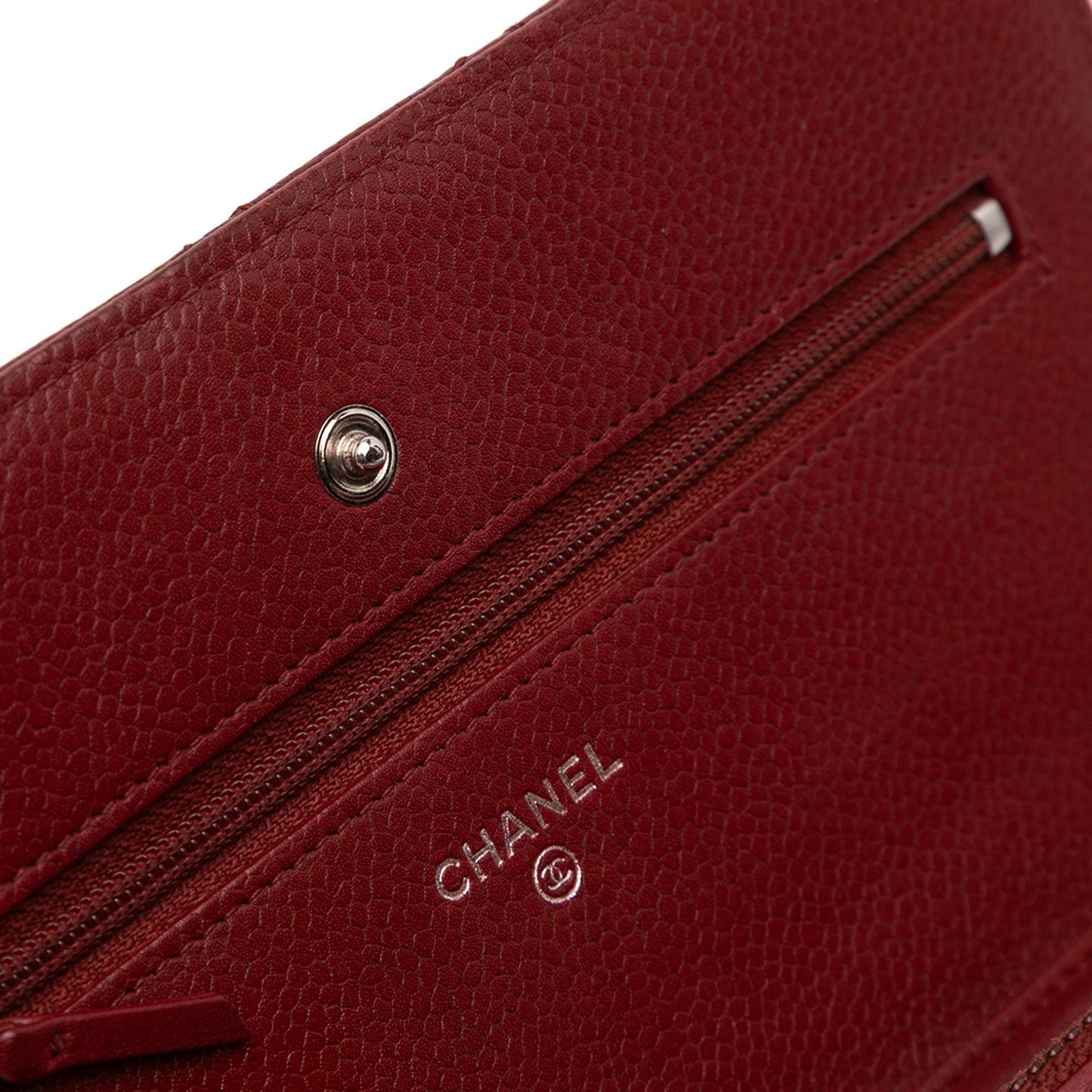 Red Chanel CC Quilted Caviar Wallet on Chain Crossbody Bag