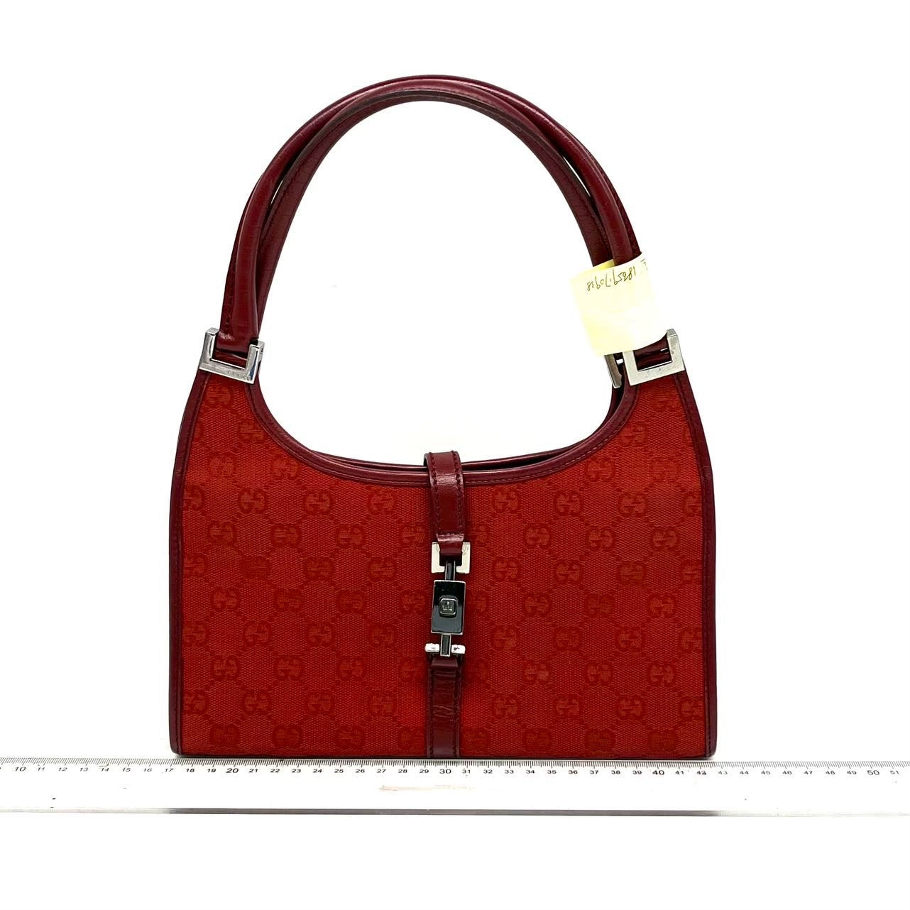Gucci Jackie   Red Monogram Fabric and Leather Shoulder Bag