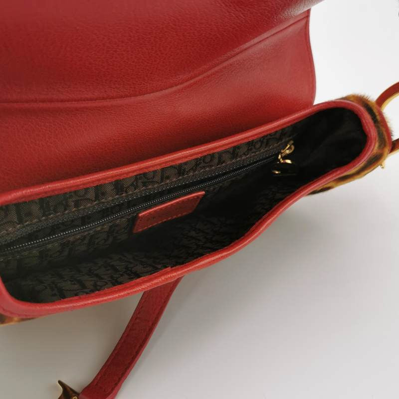 Dior Saddle   Leopard Print Ponyhair and Red Leather John Galliano Rare