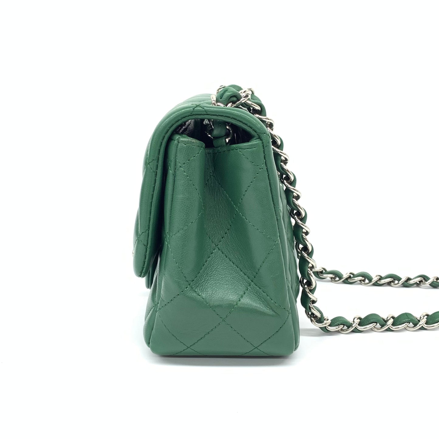 Chanel Classic Flap Mini Square Dark Green Lambskin Crossbody Bag Full Set, 2019