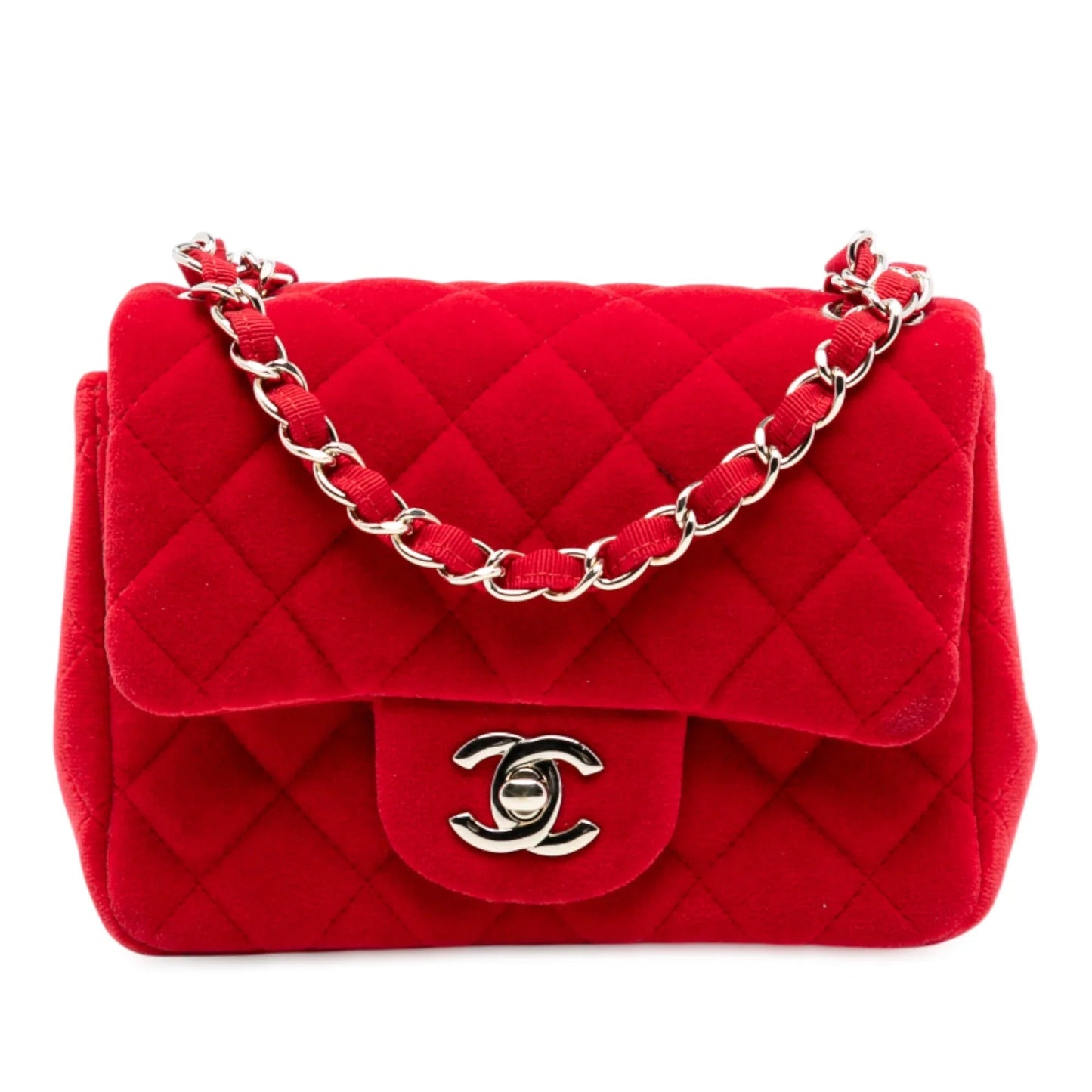 Red Chanel Mini Square Classic Velvet Single Flap Crossbody Bag