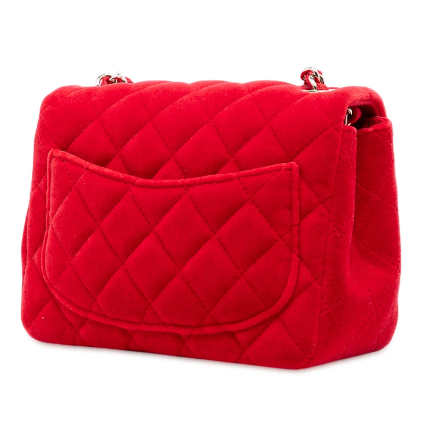Red Chanel Mini Square Classic Velvet Single Flap Crossbody Bag