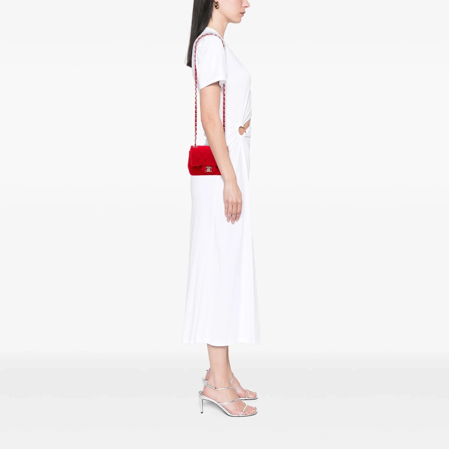 Red Chanel Mini Square Classic Velvet Single Flap Crossbody Bag