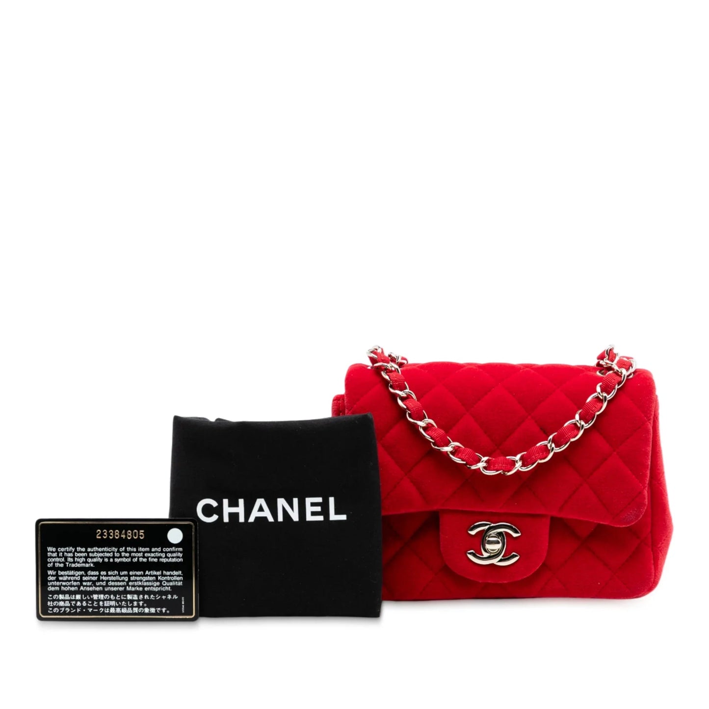 Red Chanel Mini Square Classic Velvet Single Flap Crossbody Bag