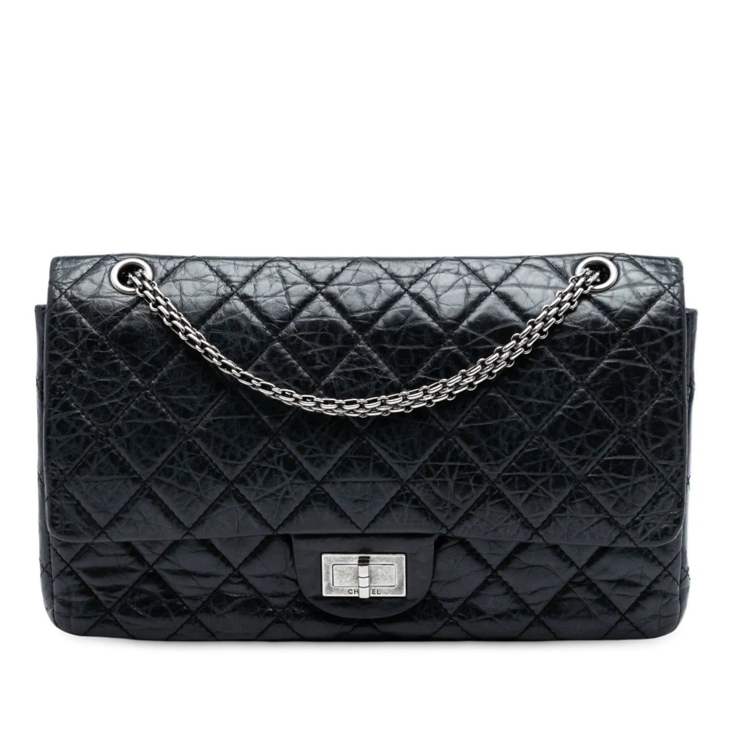 Black Chanel Reissue 2.55 Aged Calfskin Double Flap 227 Shoulder Bag