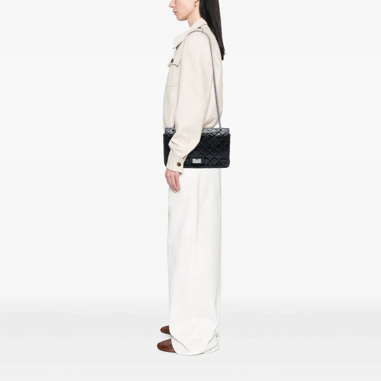 Black Chanel Reissue 2.55 Aged Calfskin Double Flap 227 Shoulder Bag