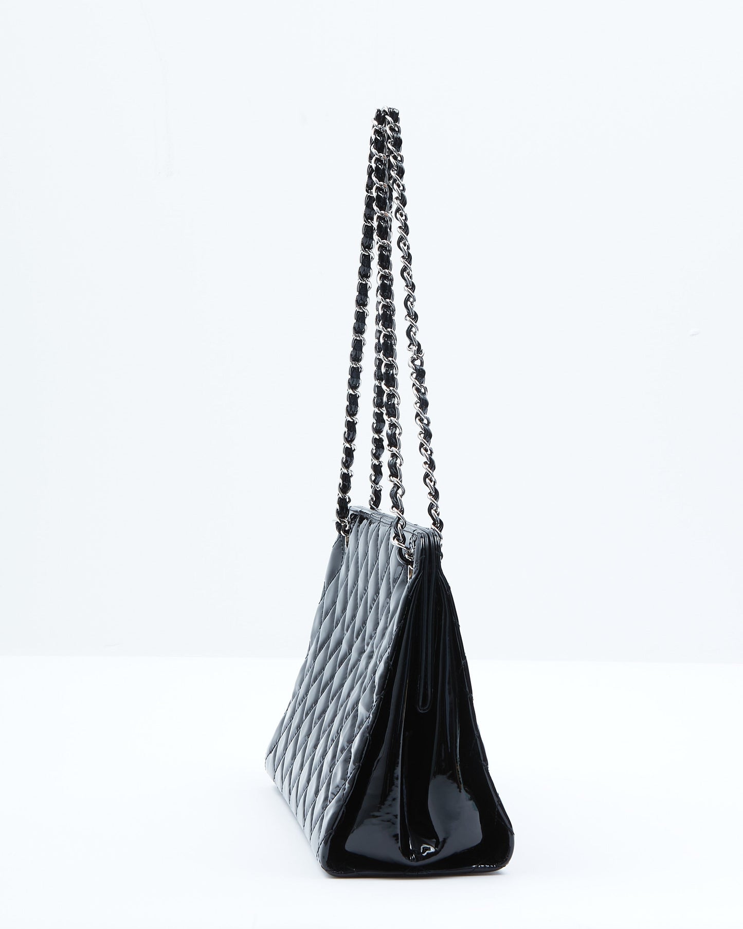 Chanel Black Patent Quilted CC Timeless Shopper Tote Chain Bag