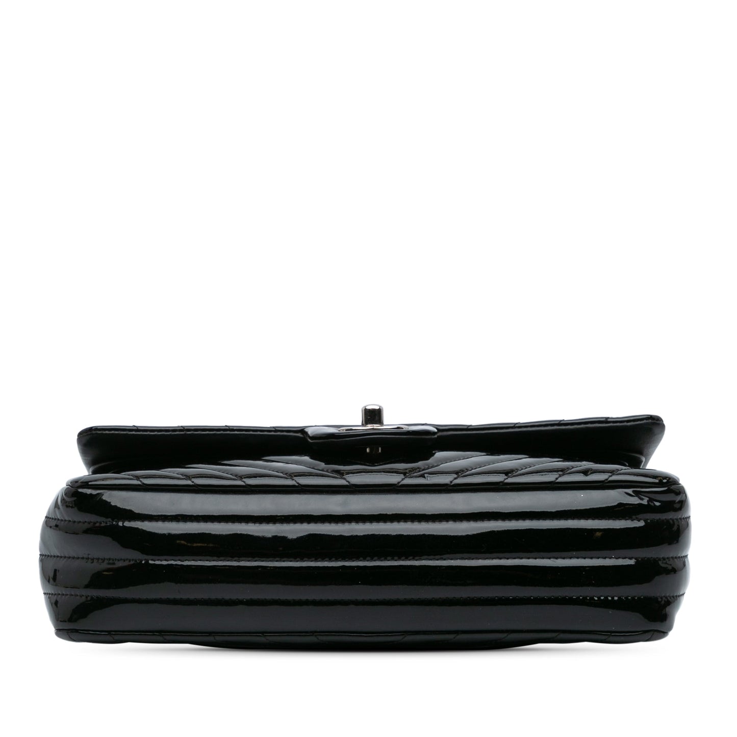 Black Chanel Medium Classic Chevron Patent Double Flap Shoulder Bag