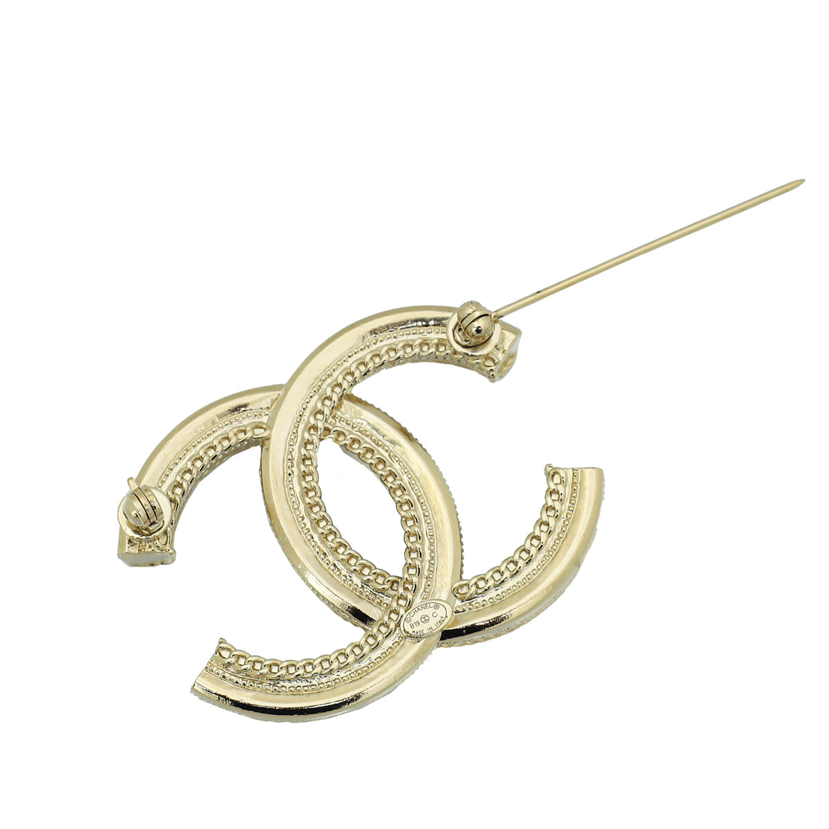 Chanel White CC w/Crystal & Faux Pearl Brooch