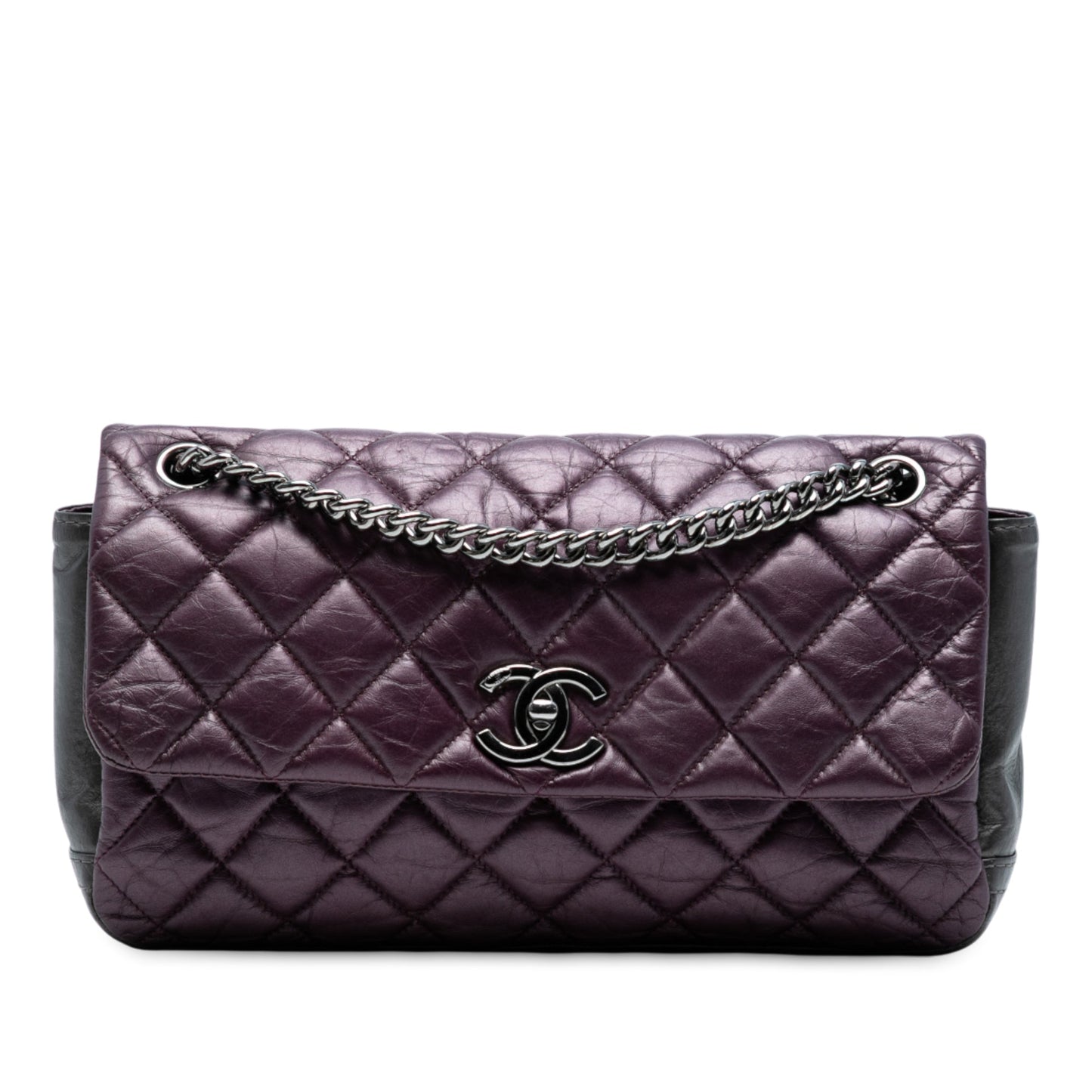 Purple Chanel Small Bicolor Quilted Aged Calfskin Lady Pearly Flap Crossbody Bag