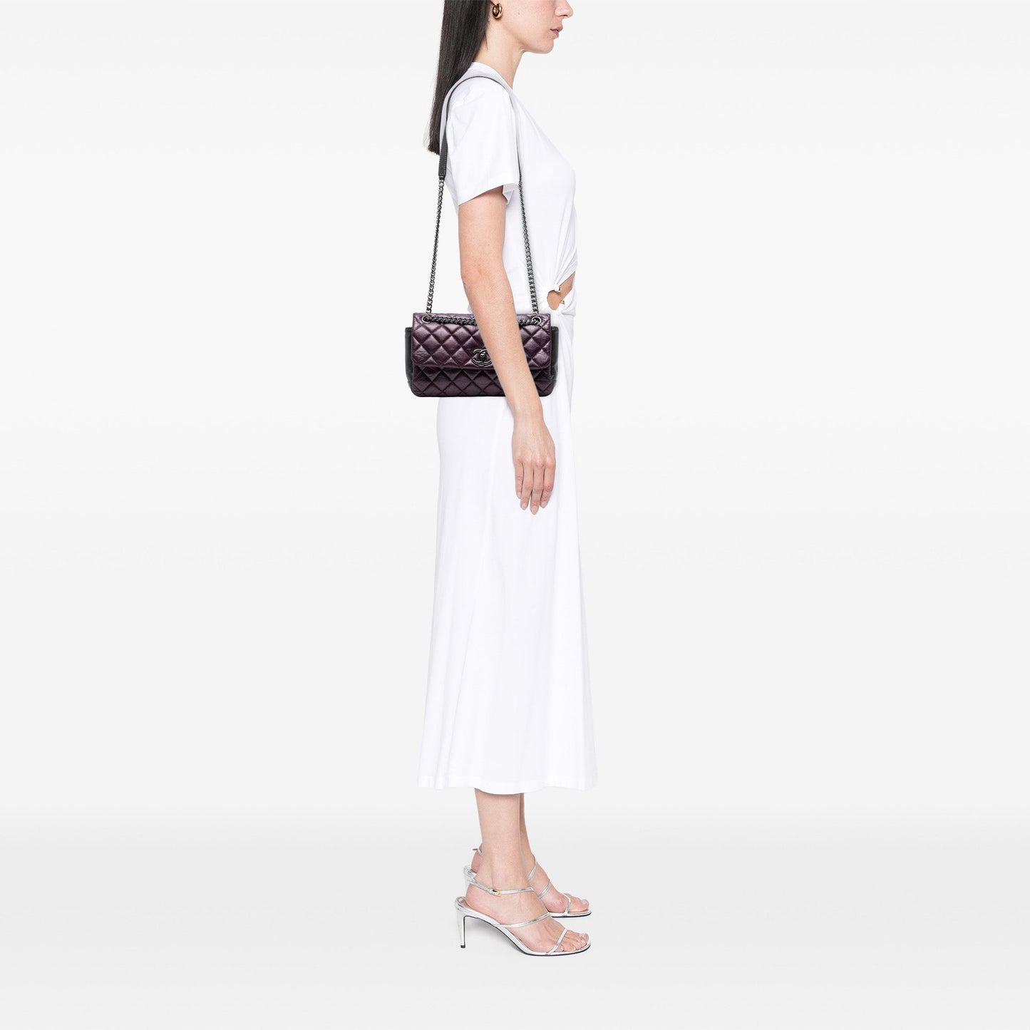 Purple Chanel Small Bicolor Quilted Aged Calfskin Lady Pearly Flap Crossbody Bag