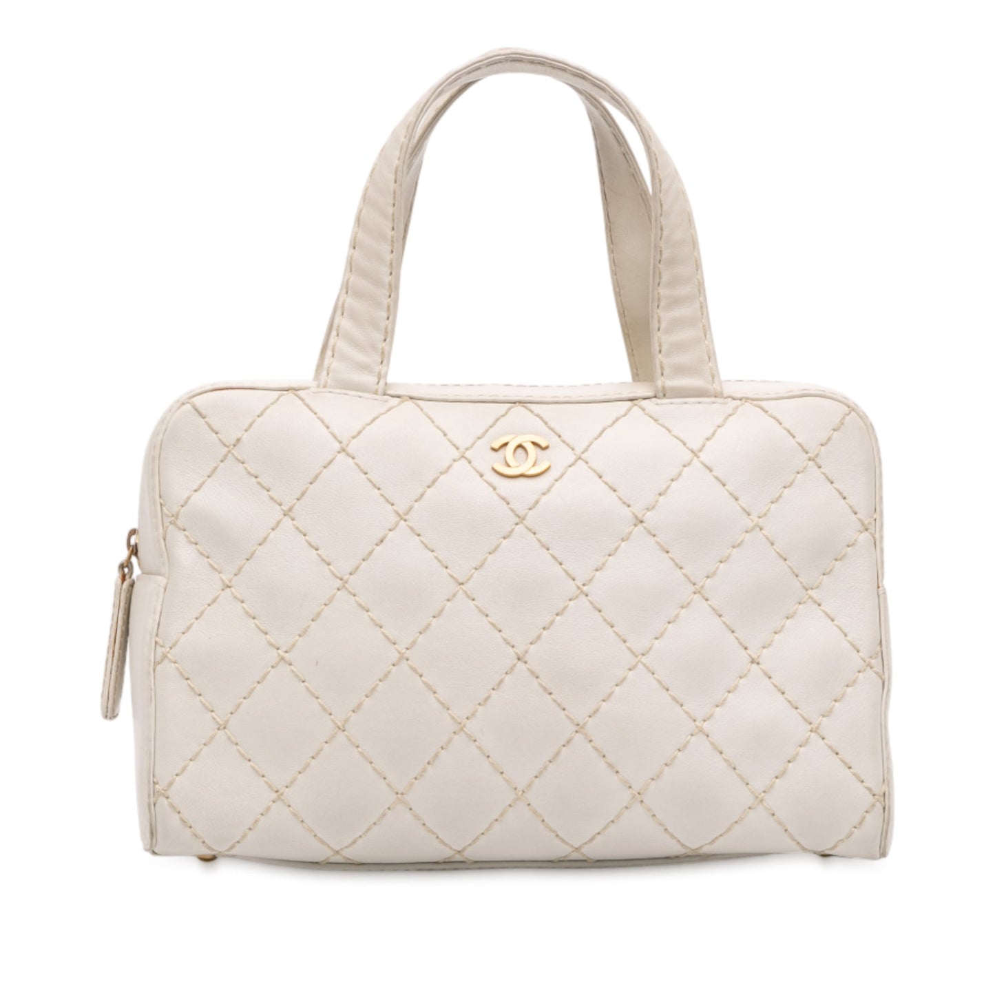 White Chanel CC Lambskin Wild Stitch Handbag