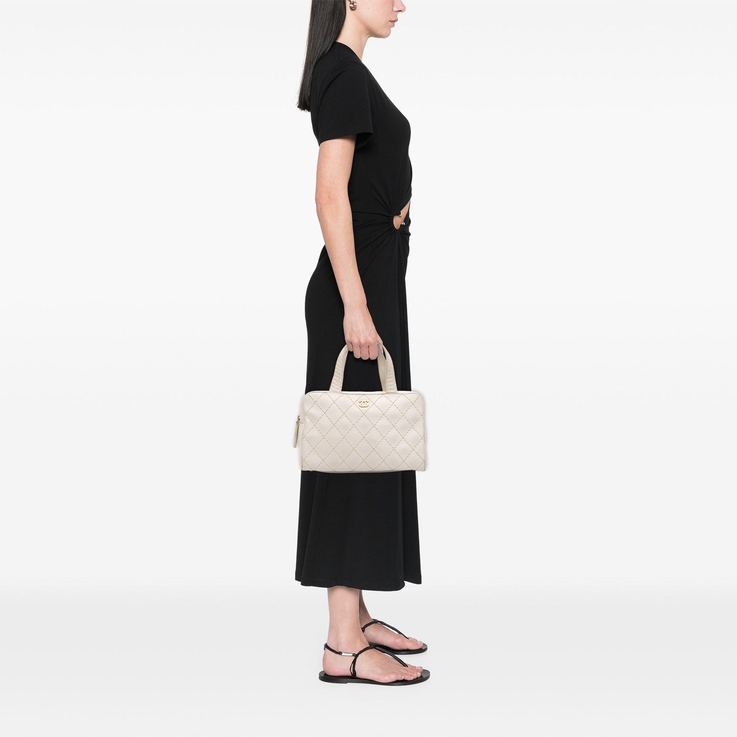 White Chanel CC Lambskin Wild Stitch Handbag