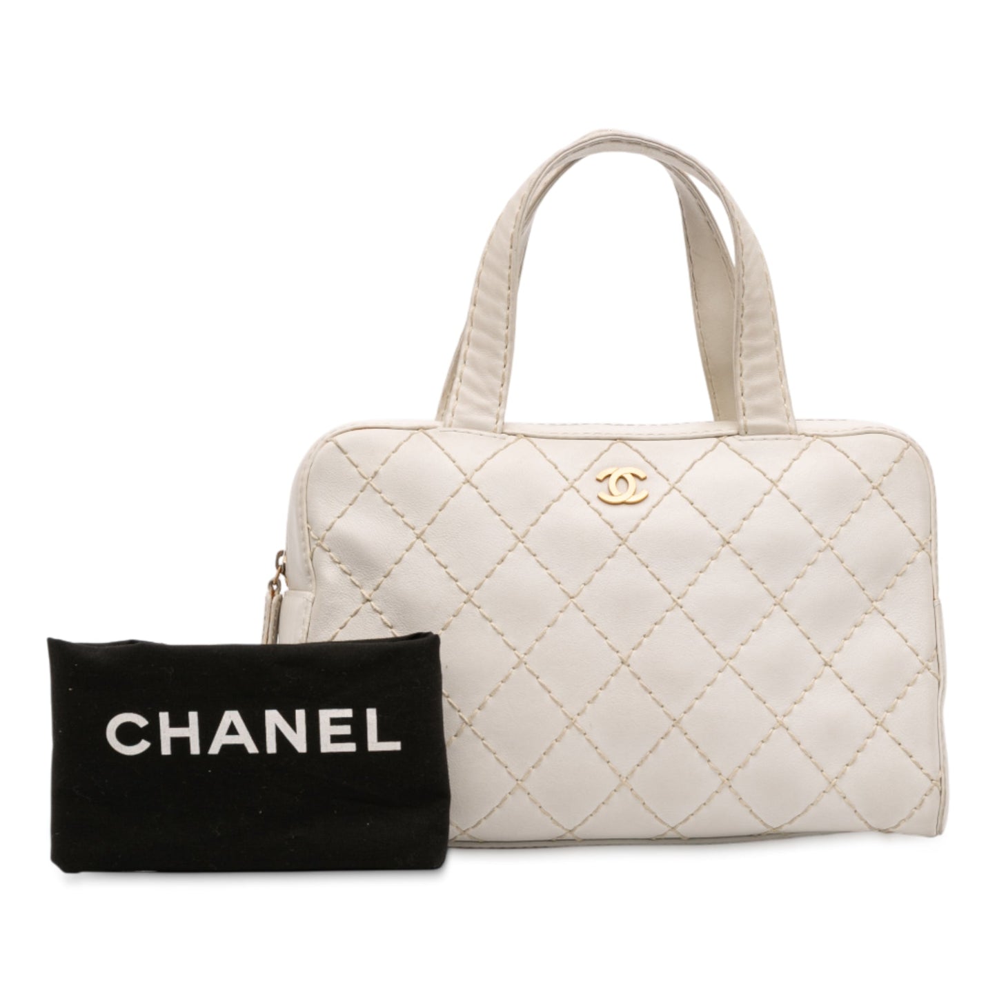 White Chanel CC Lambskin Wild Stitch Handbag