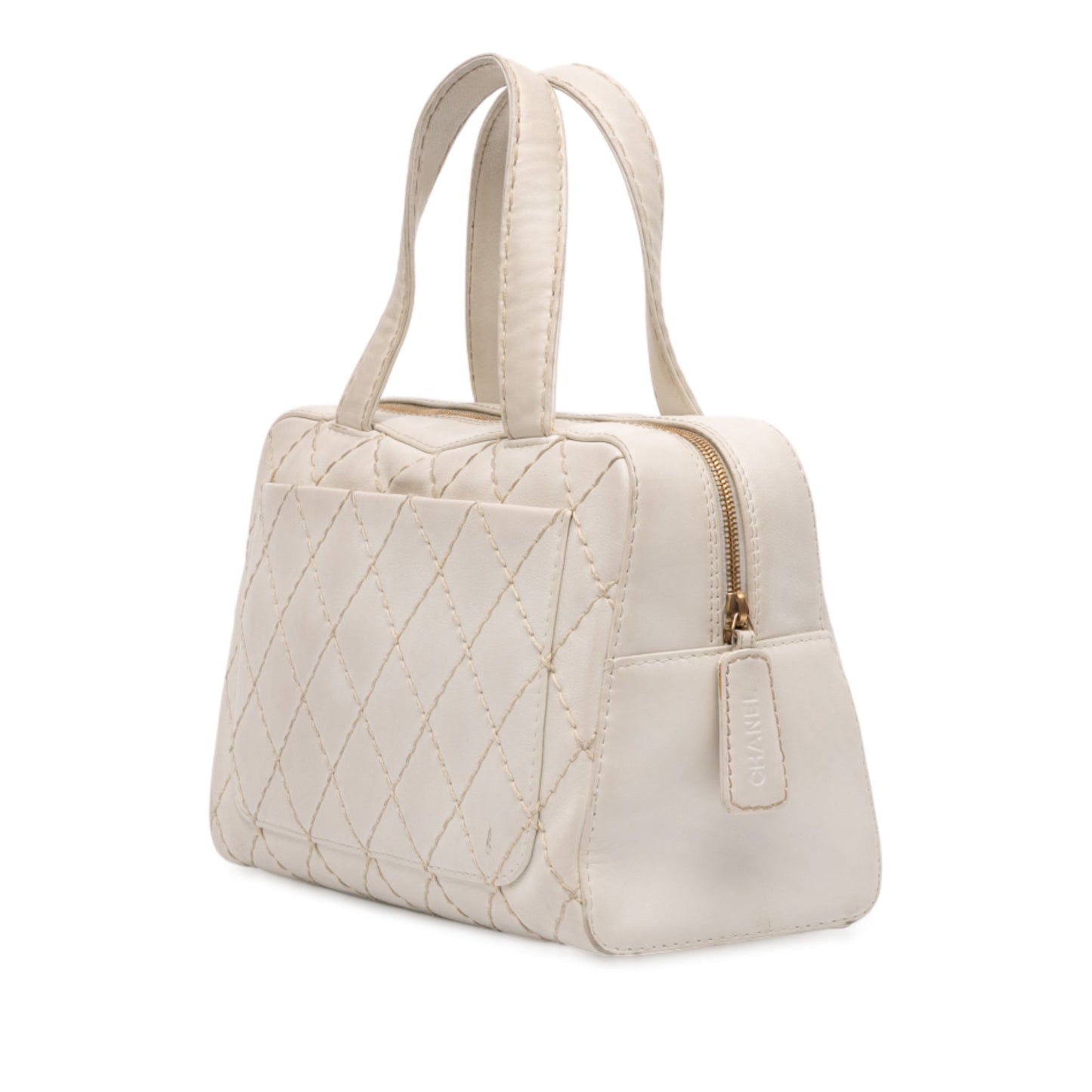 White Chanel CC Lambskin Wild Stitch Handbag