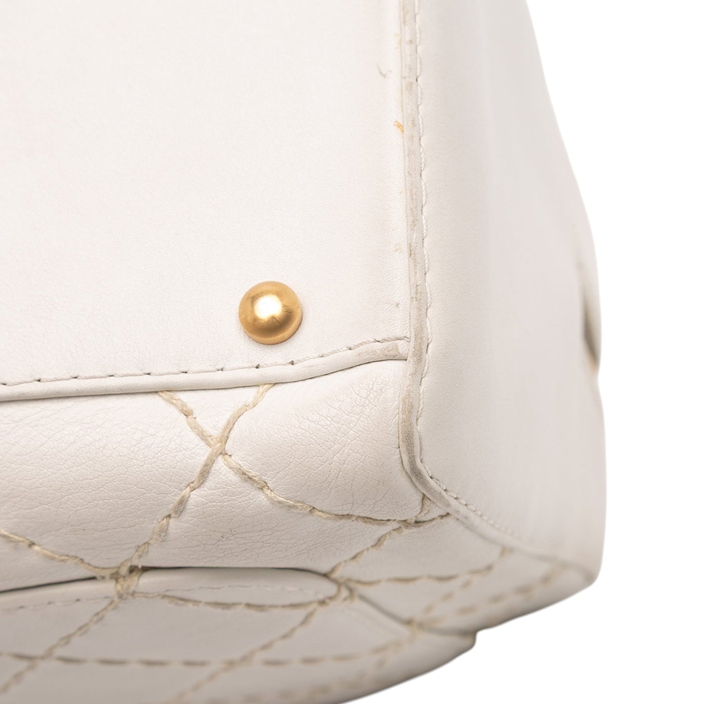 White Chanel CC Lambskin Wild Stitch Handbag