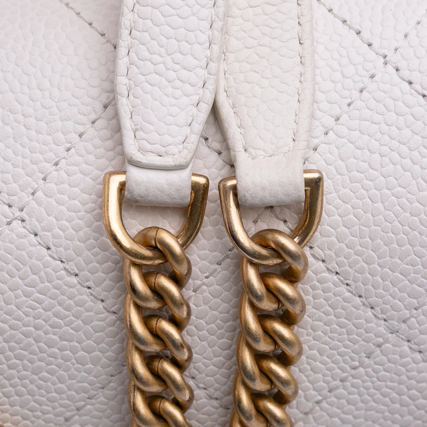 White Chanel CC Quilted Caviar Turnlock Full Flap Crossbody Bag