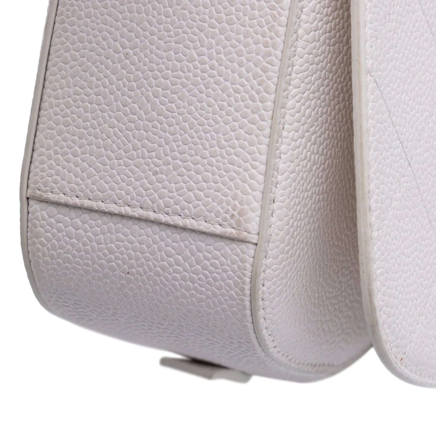 White Chanel CC Quilted Caviar Turnlock Full Flap Crossbody Bag
