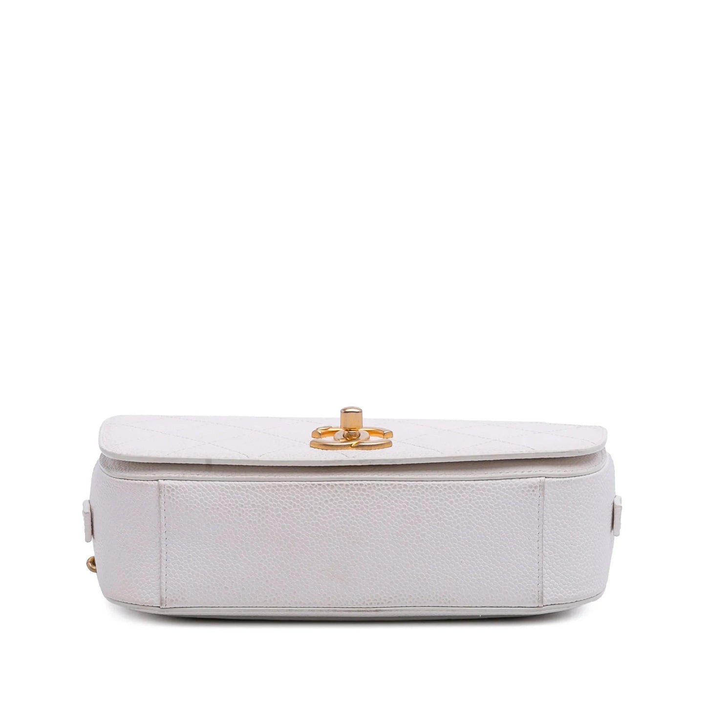 White Chanel CC Quilted Caviar Turnlock Full Flap Crossbody Bag