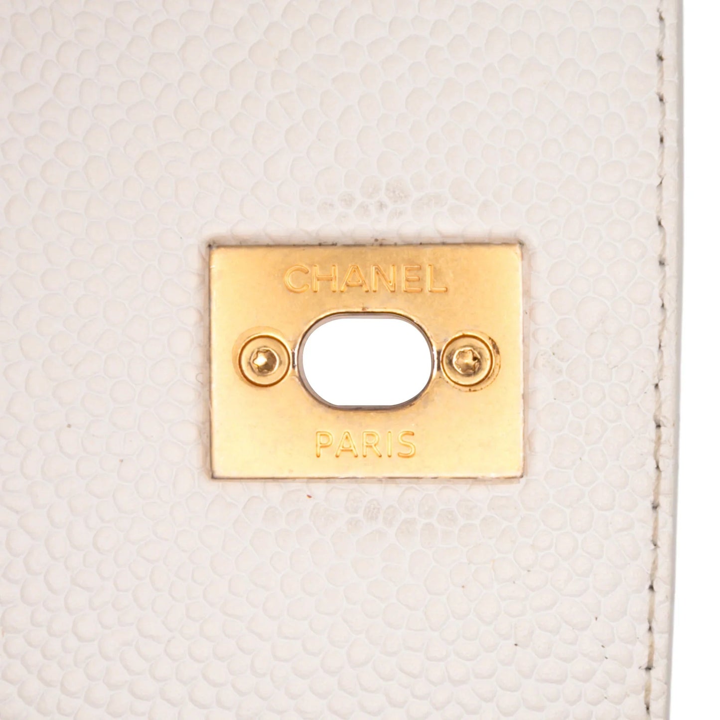 White Chanel CC Quilted Caviar Turnlock Full Flap Crossbody Bag