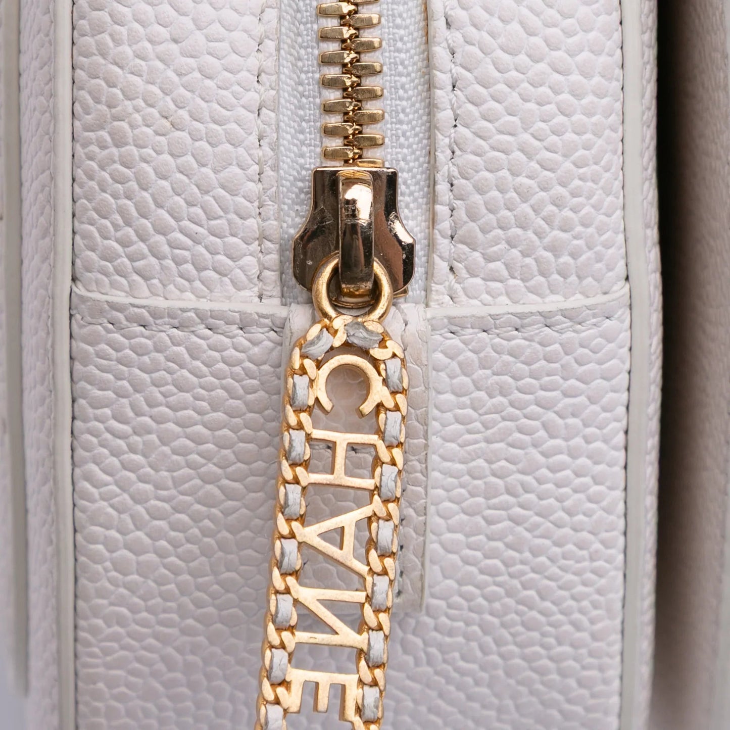 White Chanel CC Quilted Caviar Turnlock Full Flap Crossbody Bag