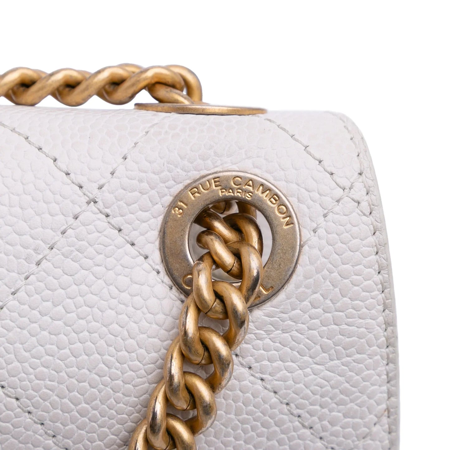 White Chanel CC Quilted Caviar Turnlock Full Flap Crossbody Bag