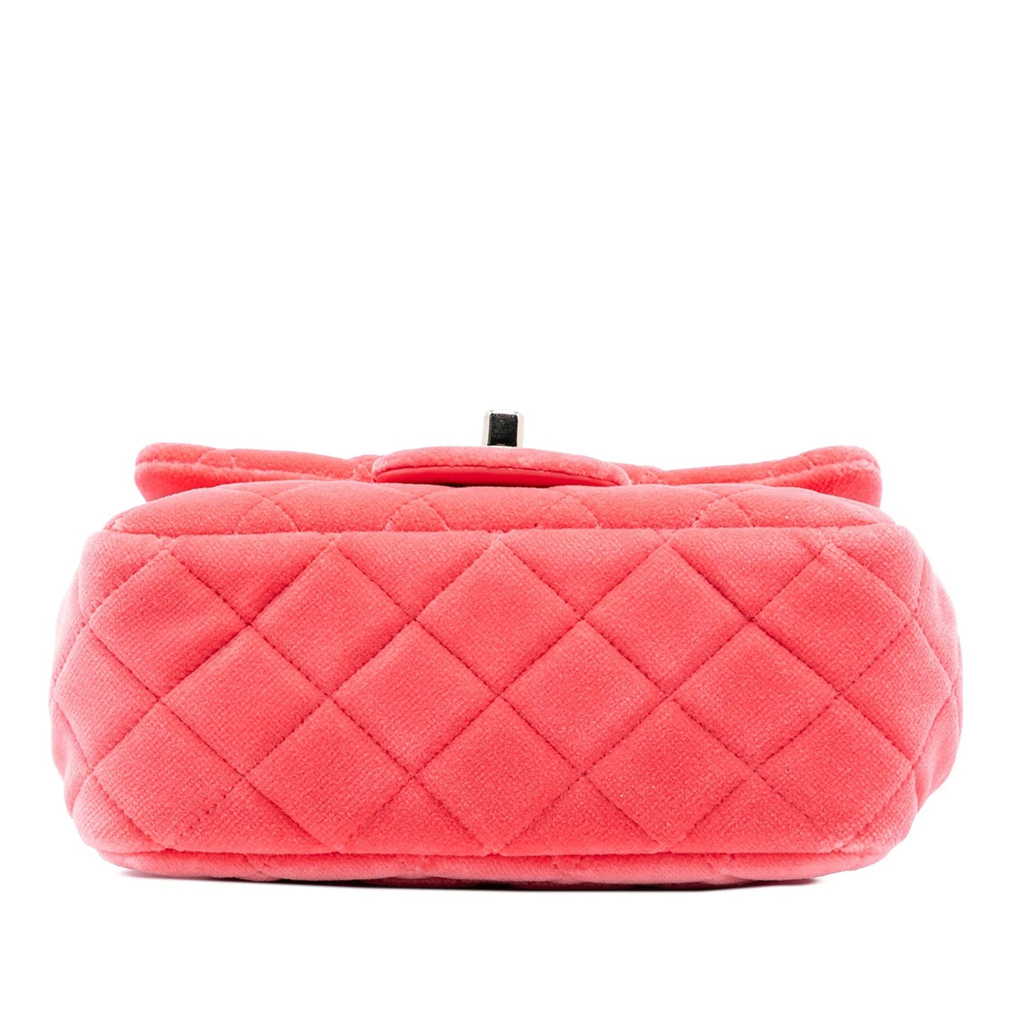 Pink Chanel Mini Square Classic Velvet Pearl Crush Single Flap Crossbody Bag