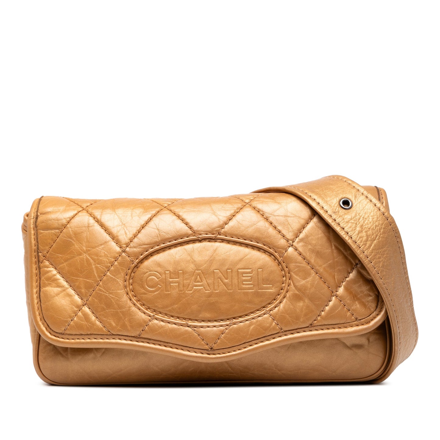 Tan Chanel Quilted Aged Calfskin   Ligne Messenger Flap Crossbody Bag