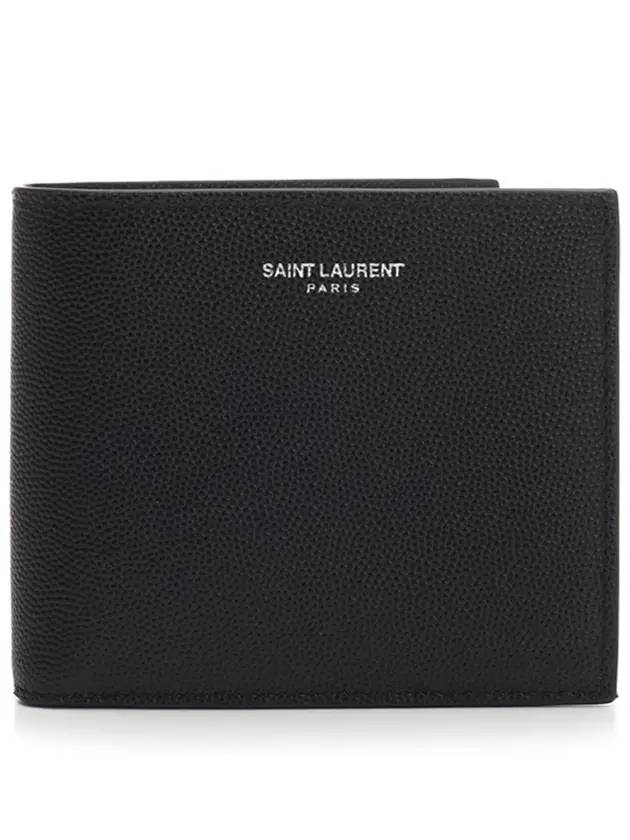 Luxury Saint Laurent Trending 2025 Smooth Leather Classic Logo Half Wallet Black