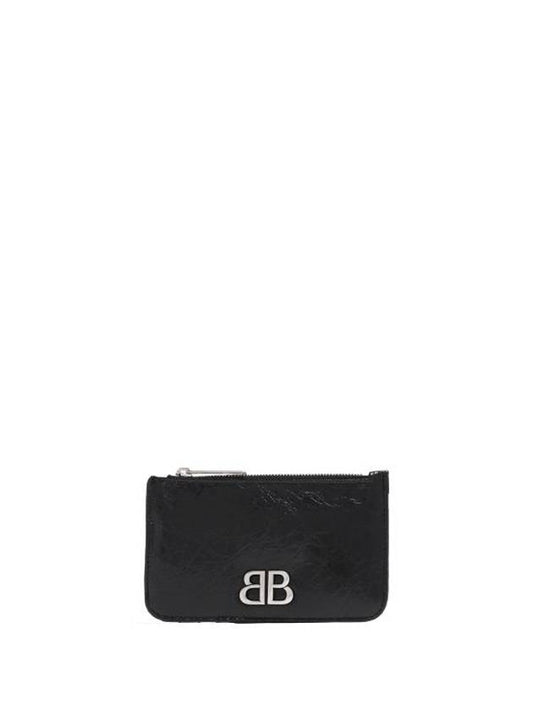 Luxury Balenciaga Trending 2025 BB Logo Zipper Card Wallet Black