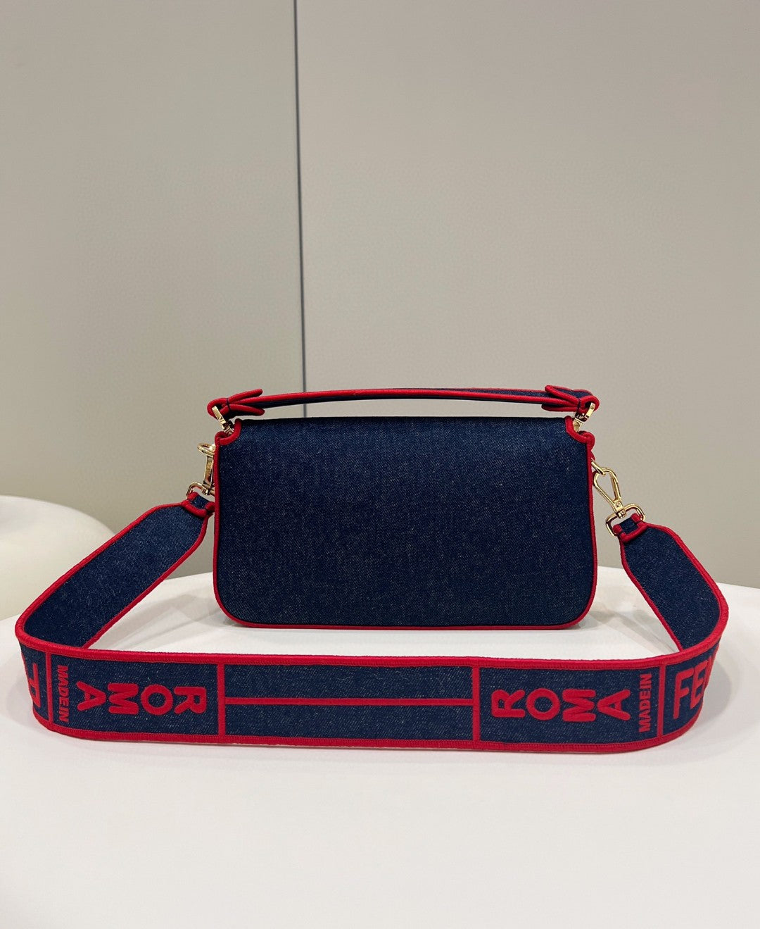 Top QualityTop Quality Baguette Blue Denim Red Border Bag For Woman 26cm/10in