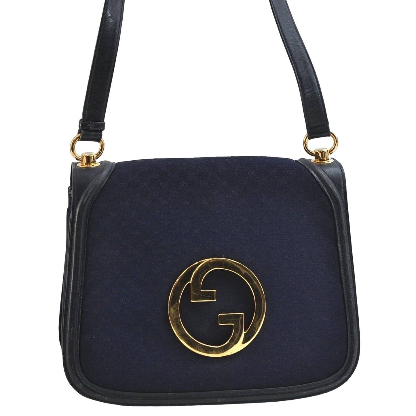 , RARE, Gucci 'Blondie' shoulder bag made from blue micro Guccissima print canvas & navy leather with an XL, cut out , gold 'GG'