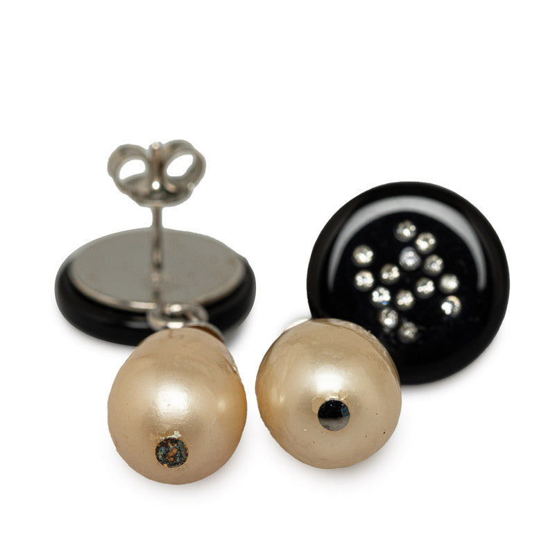 Chanel Coco Swing Pearl Pierce Black Pearl Metal Line Stone  Chanel