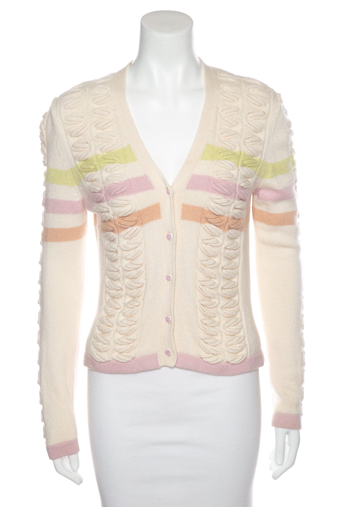 Chanel   Ivory & Multicolor Striped Cashmere Cardigan SZ 40