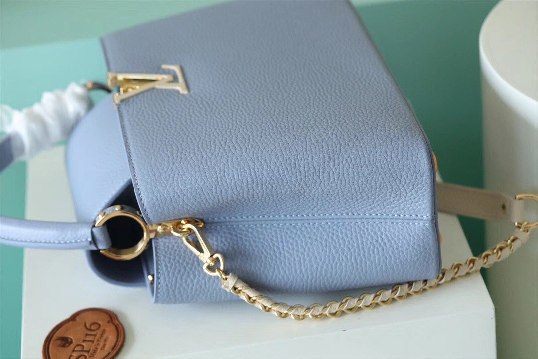 Top Quality Capucines MM Taurillon Light Blue/ Beige For Women, Womens Bags, Shoulder And Crossbody Bags 12.4in/31.5cm Top Quality 