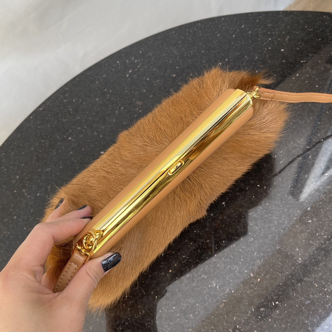 Top QualityTop Quality Top QualityTop Qualityrst Small Brown Fox Fur Bag For Woman 26cm/10in