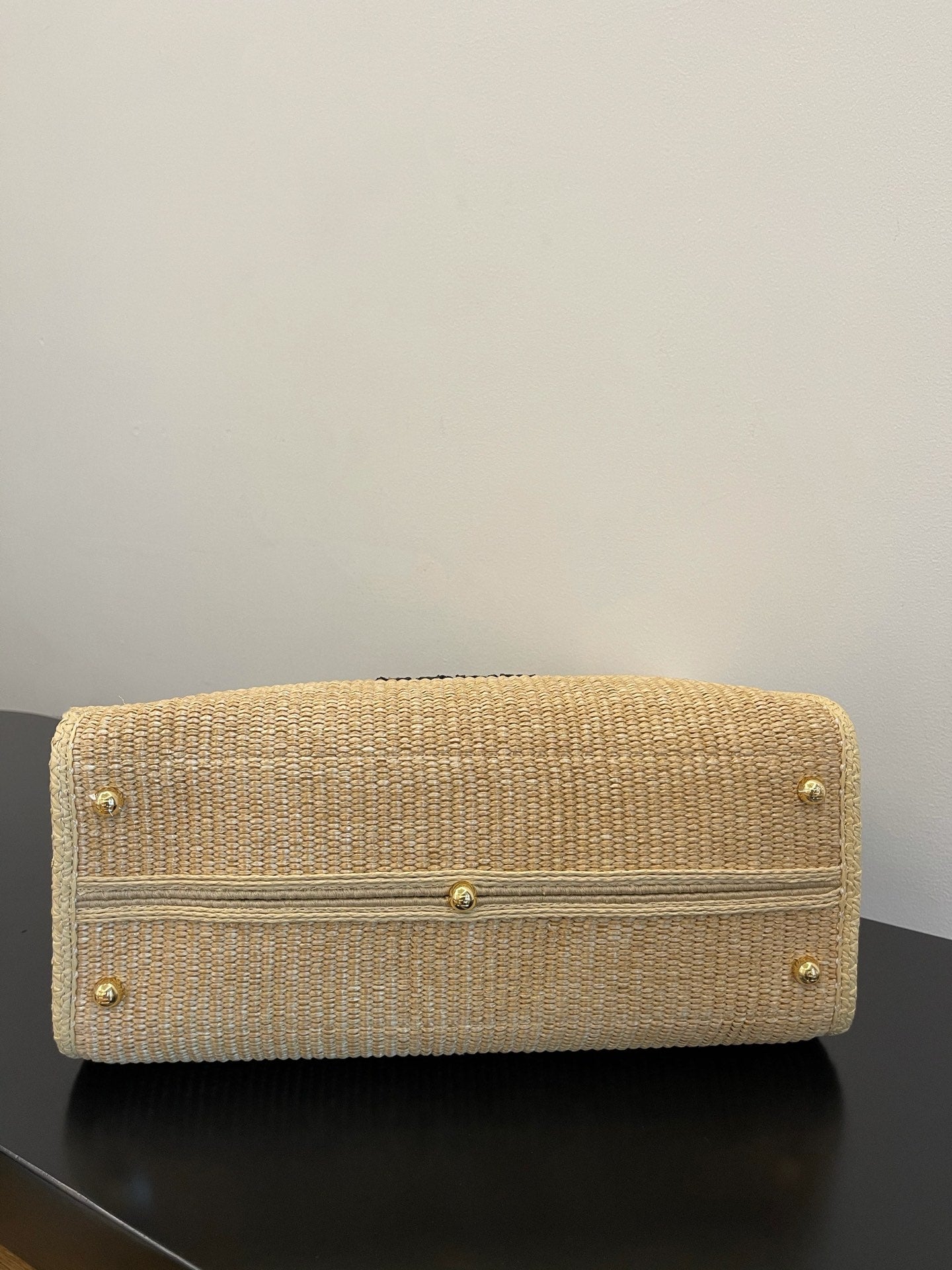 FI Sunshine MeTop Qualityum Beige and Black straw shopper Bag For Woman 31cm/12in 8BH386AKRPF1CBX