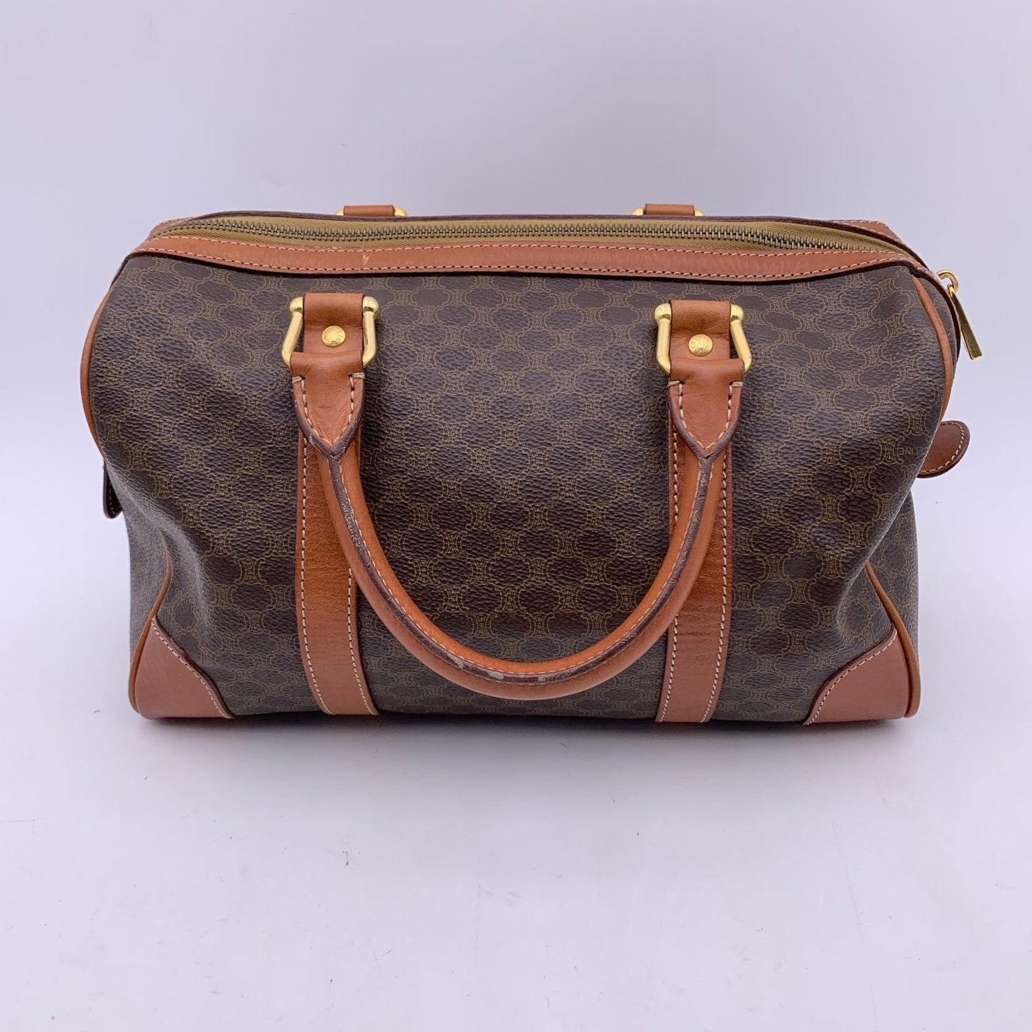 Luxury CELINE   Brown Macadam Canvas Boston Bag Duffel Duffle