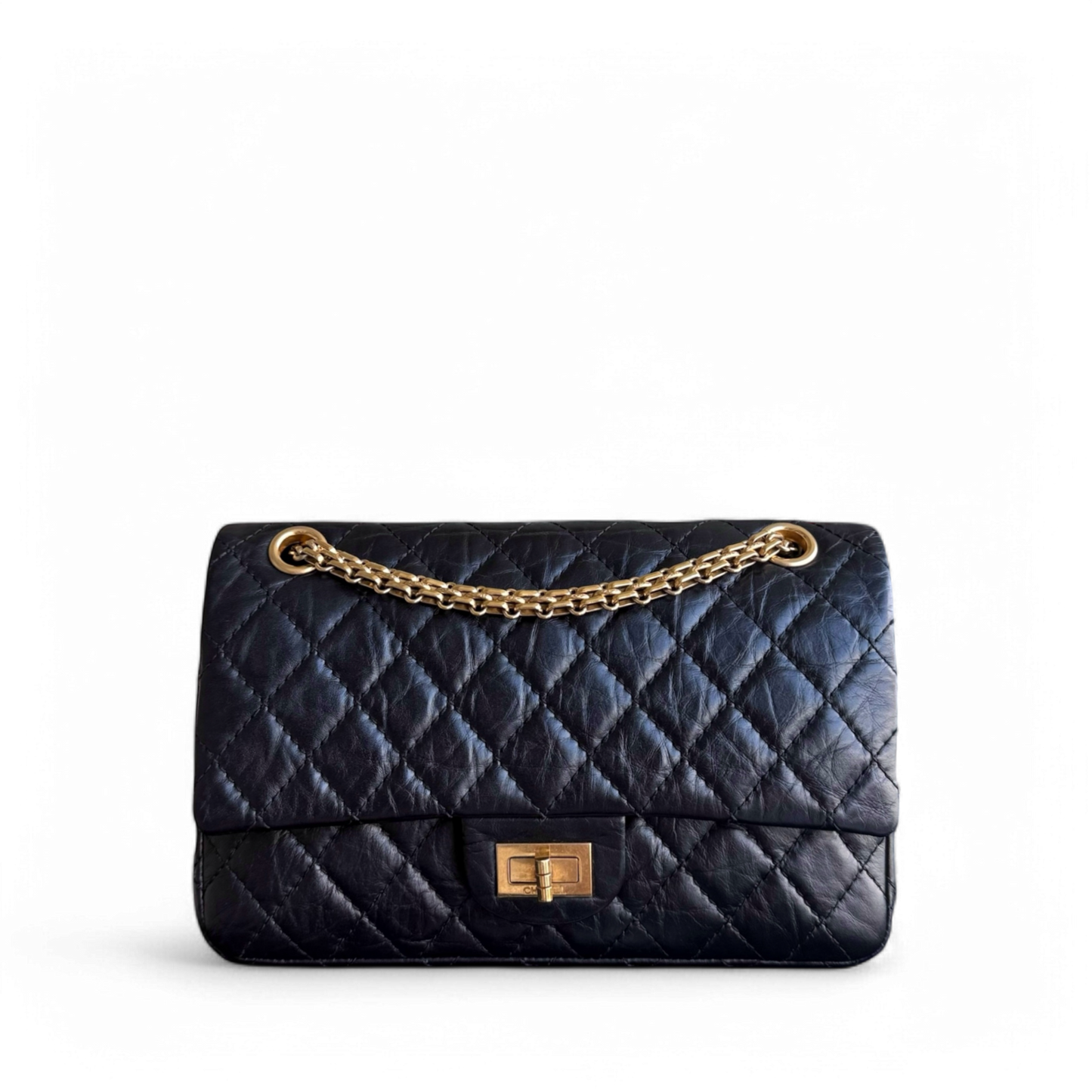 Chanel Reissue 2.55 225 - 24CM Quilted Aged Calfskin Black Gold Hardware