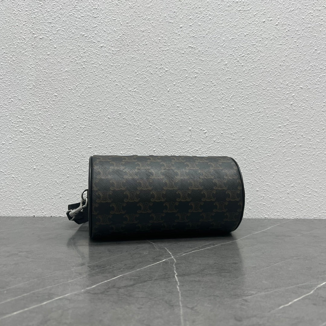 Top Quality Cylinder Bag In Triomphe Canvas Black For Women 9in/22cm