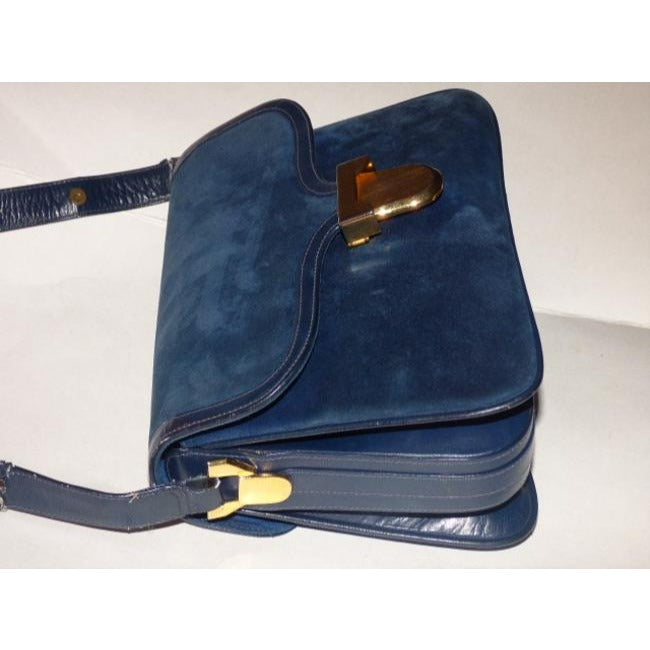 Gucci   Deep Blue Suede And Leather Shoulder Bag