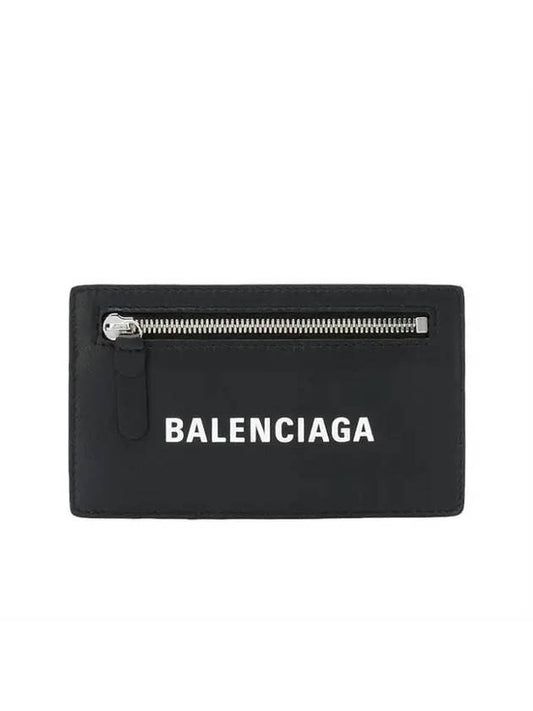 Luxury Balenciaga Trending 2025 Logo Leather Card Wallet Black