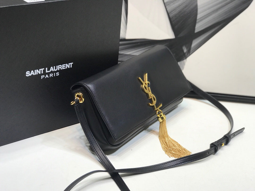 YSSL Kate Tassel Small Shoulder Bag Black For Women 10in/26cm YSL P00483545