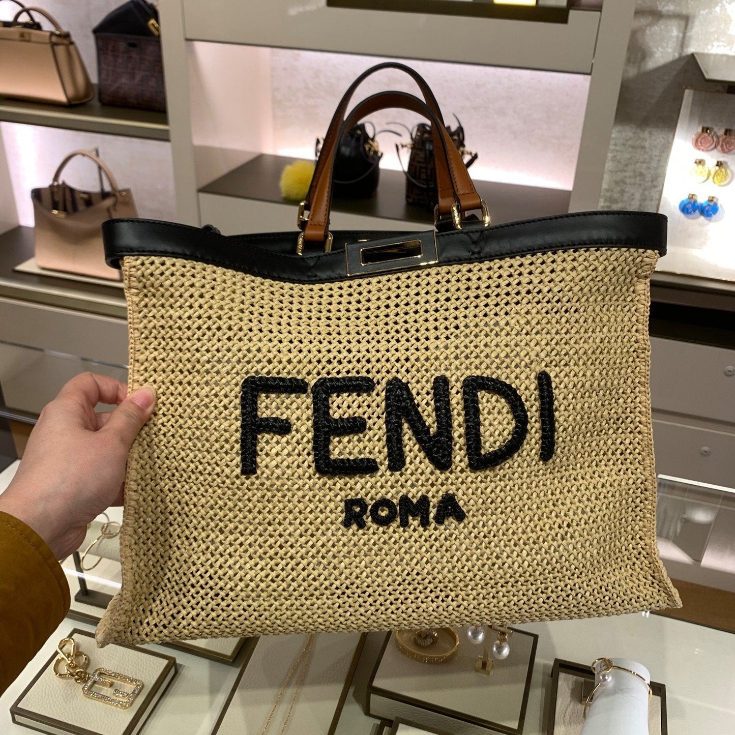 Top QualityTop Quality Peekaboo X-tote Medium Woven Straw Tote Bag For Women, Women’s Handbags 16.1in/41cm FF