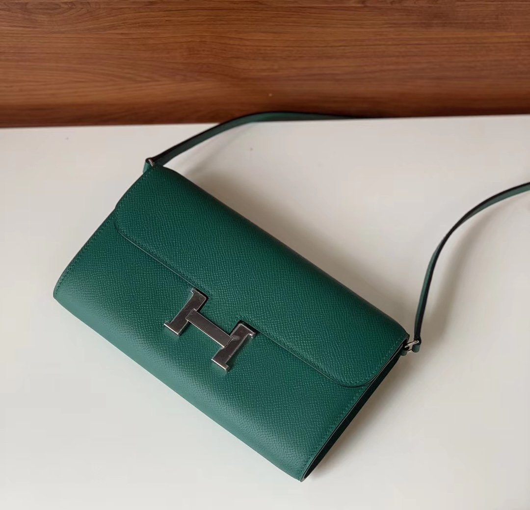 Top Quality Constance Epsom Long To Go Wallet Green For Women, Wallet 8.1in/21cm