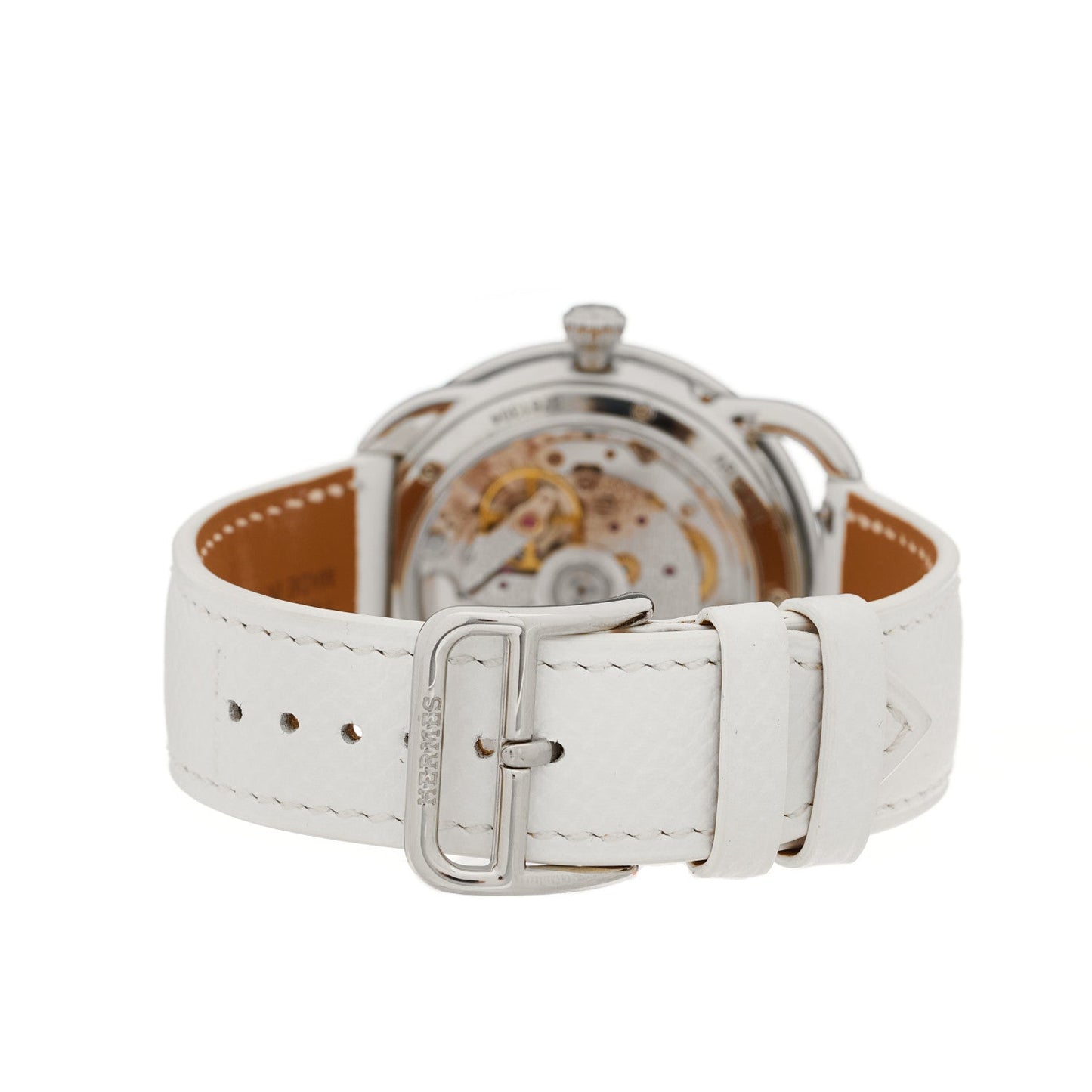 Hermes Stainless Steel Epsom 38mm Arceau Petite Lune Automatic Watch Blanc